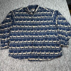 Barn Fly Shirt Mens Large Long Sleeve Button Down Elk Print Blue Western USA